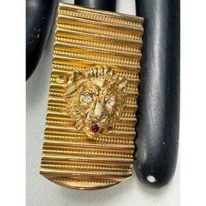 Vintage Gold Tone Lion Head Money Clip Bold Statement